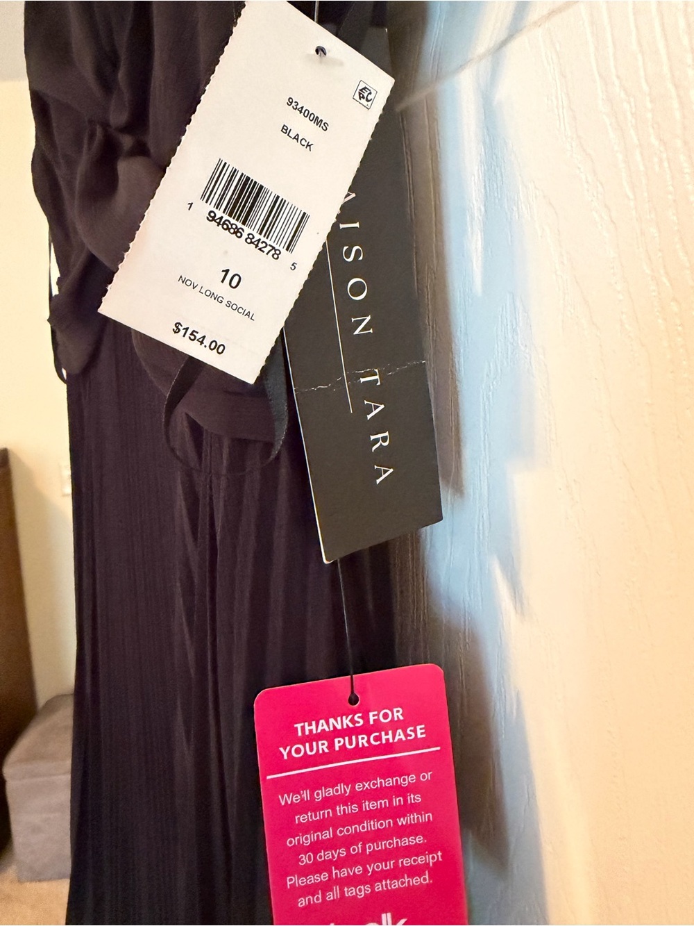 Maison Tara Black Pleated Maxi Dress with Waist Tie